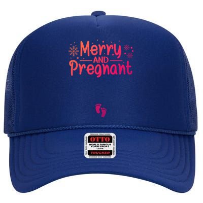 Merry And Pregnant Feet Christmas Pregnancy Reval Lover Cool Gift High Crown Mesh Back Trucker Hat