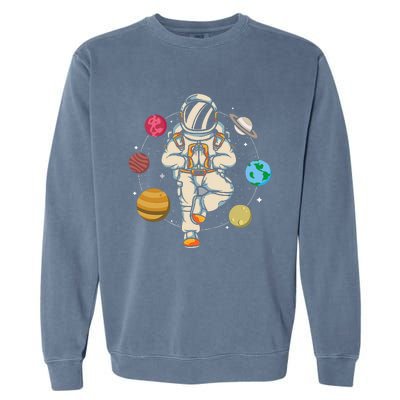 Meditating Astronaut Planets Universe Zen Yoga Astronomy Garment-Dyed Sweatshirt