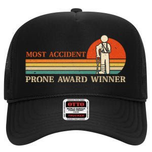 Most Accident Prone Award Winner Funny Get Well Soon Injury High Crown Mesh Back Trucker Hat