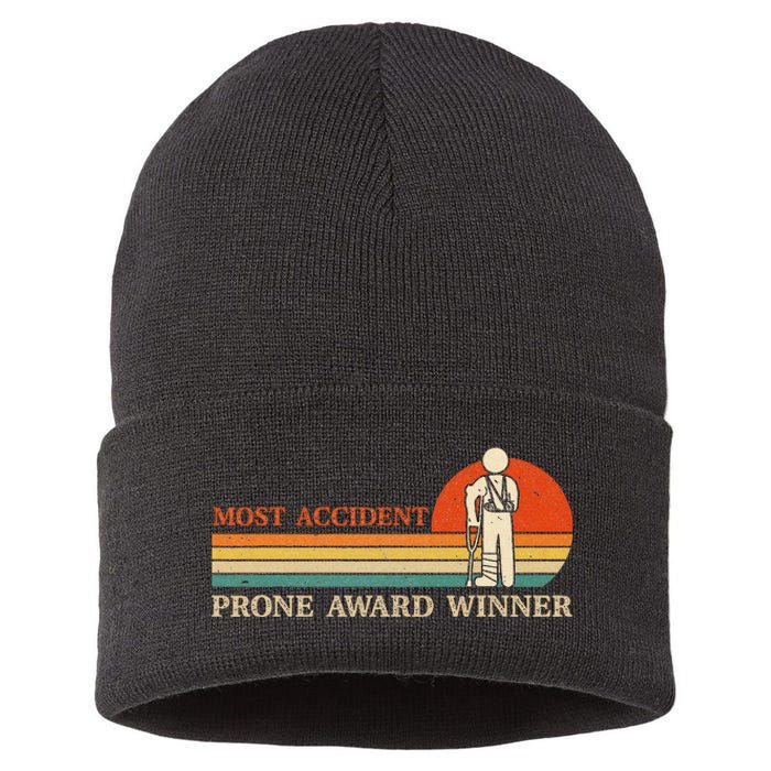 Most Accident Prone Award Winner Funny Get Well Soon Injury Sustainable Knit Beanie