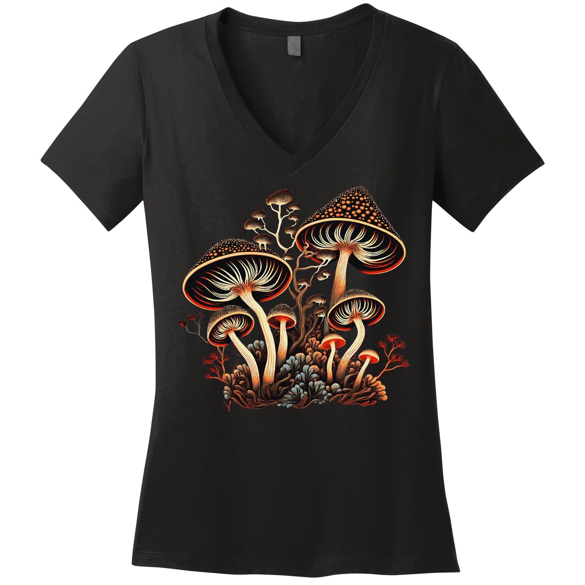 Mushrooms Aliens Psychedelic Magic Cottagecore Fairycore Women's V-Neck T-Shirt