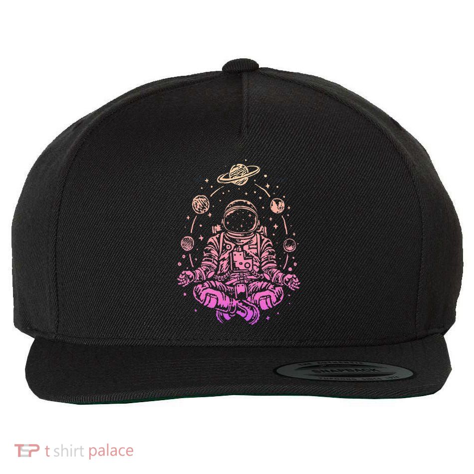 Meditating Astronaut Planets Colorful Lotus Meditation Wool Snapback Cap