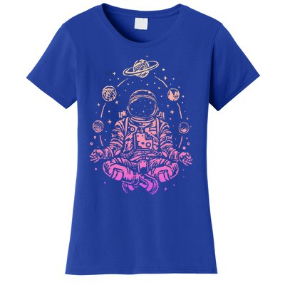 Meditating Astronaut Planets Colorful Lotus Meditation Women's T-Shirt