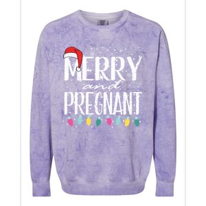 Merry And Pregnant Santa Hat Christmas Pregnant Announcet Cool Gift Colorblast Crewneck Sweatshirt