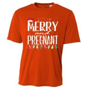 Merry And Pregnant Santa Hat Christmas Pregnant Announcet Cool Gift Cooling Performance Crew T-Shirt