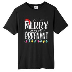 Merry And Pregnant Santa Hat Christmas Pregnant Announcet Cool Gift Tall Fusion ChromaSoft Performance T-Shirt