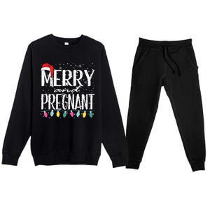 Merry And Pregnant Santa Hat Christmas Pregnant Announcet Cool Gift Premium Crewneck Sweatsuit Set