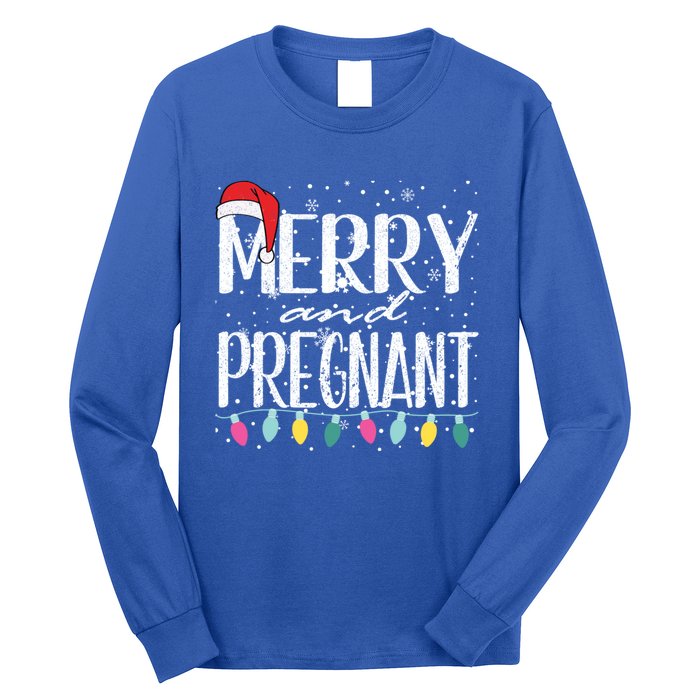 Merry And Pregnant Santa Hat Christmas Pregnant Announcet Cool Gift Long Sleeve Shirt