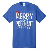 Merry And Pregnant Santa Hat Christmas Pregnant Announcet Cool Gift Tall T-Shirt