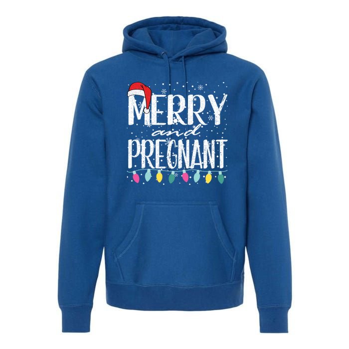 Merry And Pregnant Santa Hat Christmas Pregnant Announcet Cool Gift Premium Hoodie