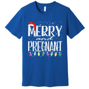 Merry And Pregnant Santa Hat Christmas Pregnant Announcet Cool Gift Premium T-Shirt