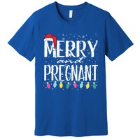 Merry And Pregnant Santa Hat Christmas Pregnant Announcet Cool Gift Premium T-Shirt