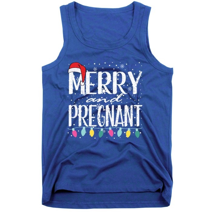 Merry And Pregnant Santa Hat Christmas Pregnant Announcet Cool Gift Tank Top