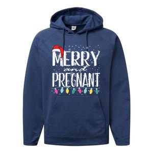 Merry And Pregnant Santa Hat Christmas Pregnant Announcet Cool Gift Performance Fleece Hoodie