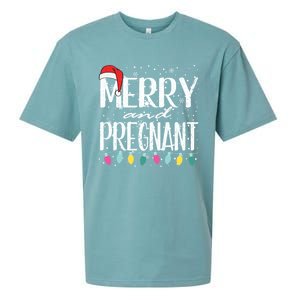 Merry And Pregnant Santa Hat Christmas Pregnant Announcet Cool Gift Sueded Cloud Jersey T-Shirt