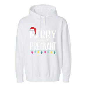 Merry And Pregnant Santa Hat Christmas Pregnant Announcet Cool Gift Garment-Dyed Fleece Hoodie