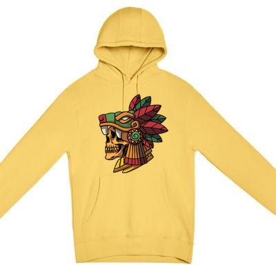 Mayan Ancient Quetzalcoatl Aztec Skull Retro Premium Pullover Hoodie