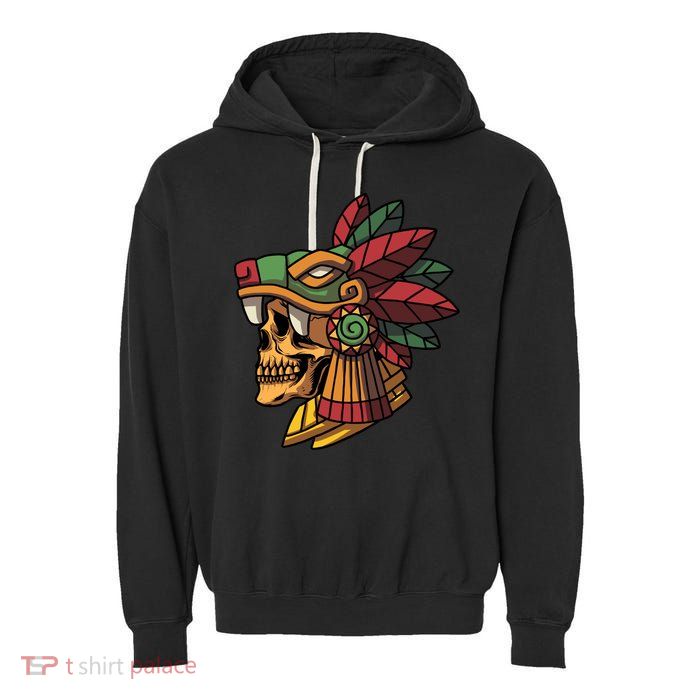 Mayan Ancient Quetzalcoatl Aztec Skull Retro Garment-Dyed Fleece Hoodie