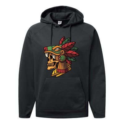 Mayan Ancient Quetzalcoatl Aztec Skull Retro Performance Fleece Hoodie