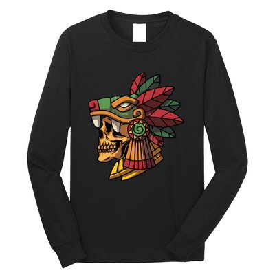 Mayan Ancient Quetzalcoatl Aztec Skull Retro Long Sleeve Shirt