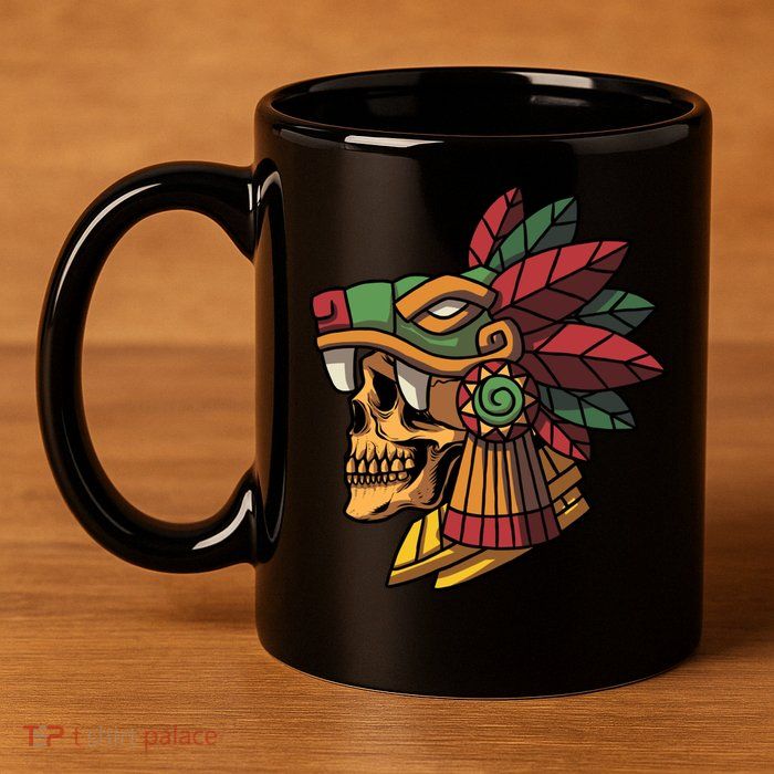 Mayan Ancient Quetzalcoatl Aztec Skull Retro 11oz C Handle Ceramic Mug