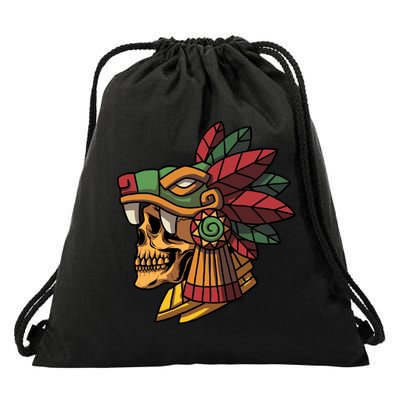 Mayan Ancient Quetzalcoatl Aztec Skull Retro Drawstring Bag