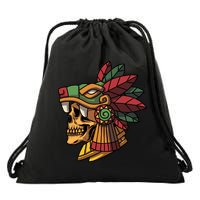 Mayan Ancient Quetzalcoatl Aztec Skull Retro Drawstring Bag