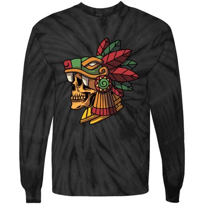 Mayan Ancient Quetzalcoatl Aztec Skull Retro Tie-Dye Long Sleeve Shirt