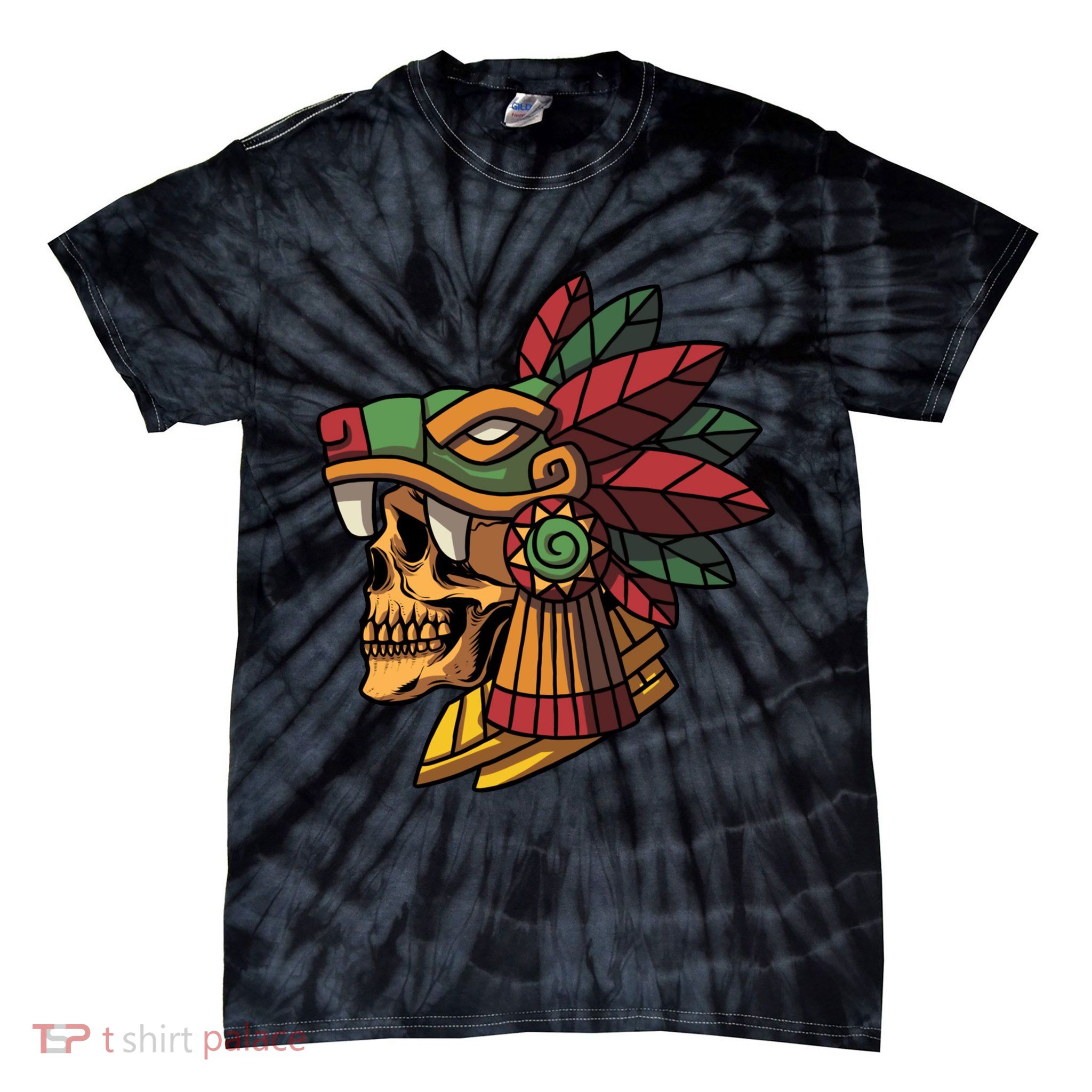 Mayan Ancient Quetzalcoatl Aztec Skull Retro Tie-Dye T-Shirt