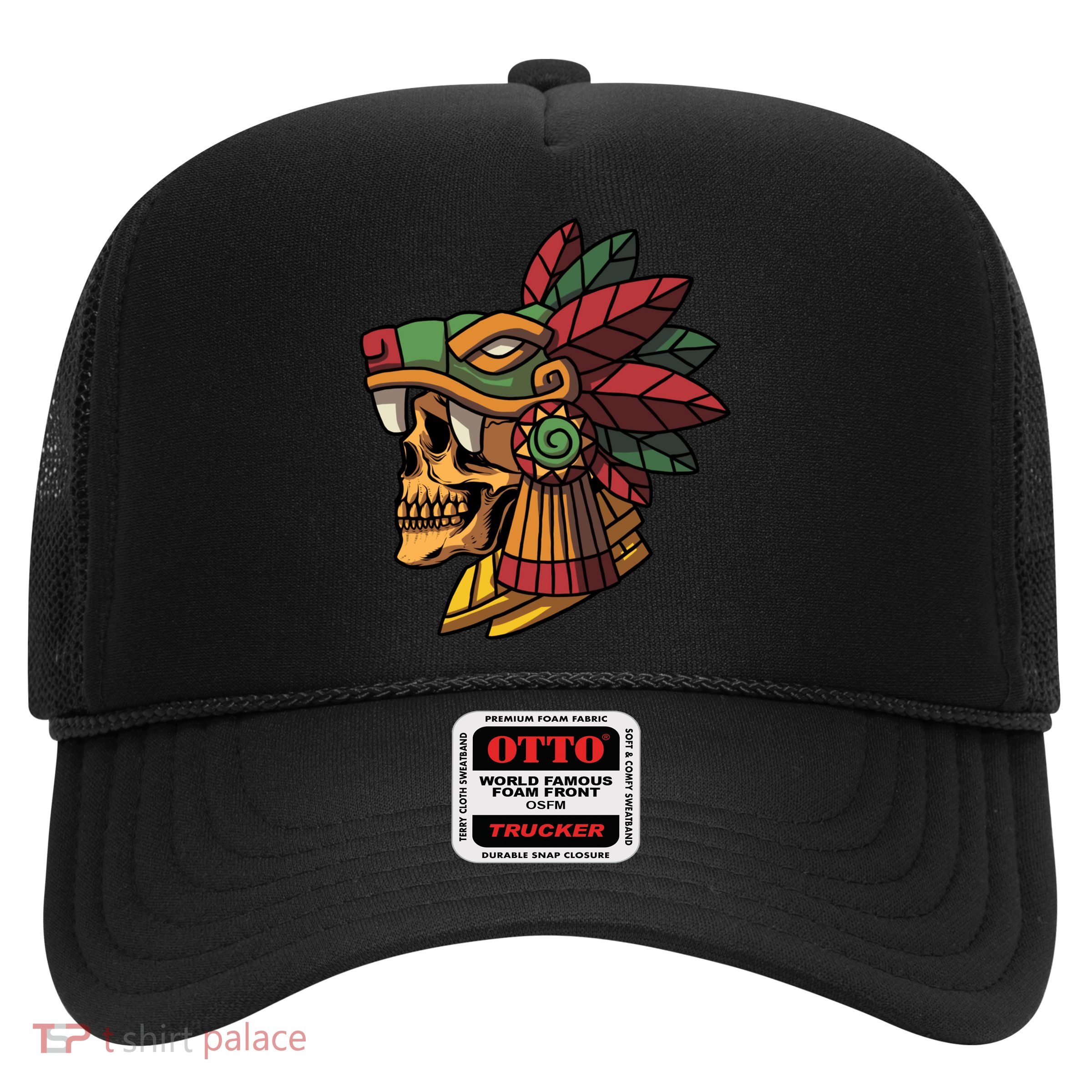 Mayan Ancient Quetzalcoatl Aztec Skull Retro Trucker Hat