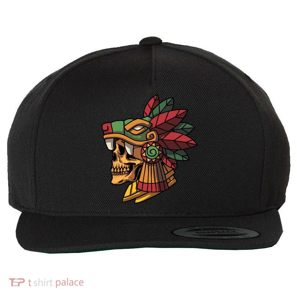 Mayan Ancient Quetzalcoatl Aztec Skull Retro Wool Snapback Cap