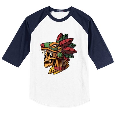 Mayan Ancient Quetzalcoatl Aztec Skull Retro Baseball Sleeve Shirt