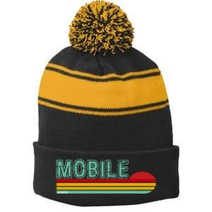 Mobile Alabama Retro Sunset Stripe Pom Pom Beanie