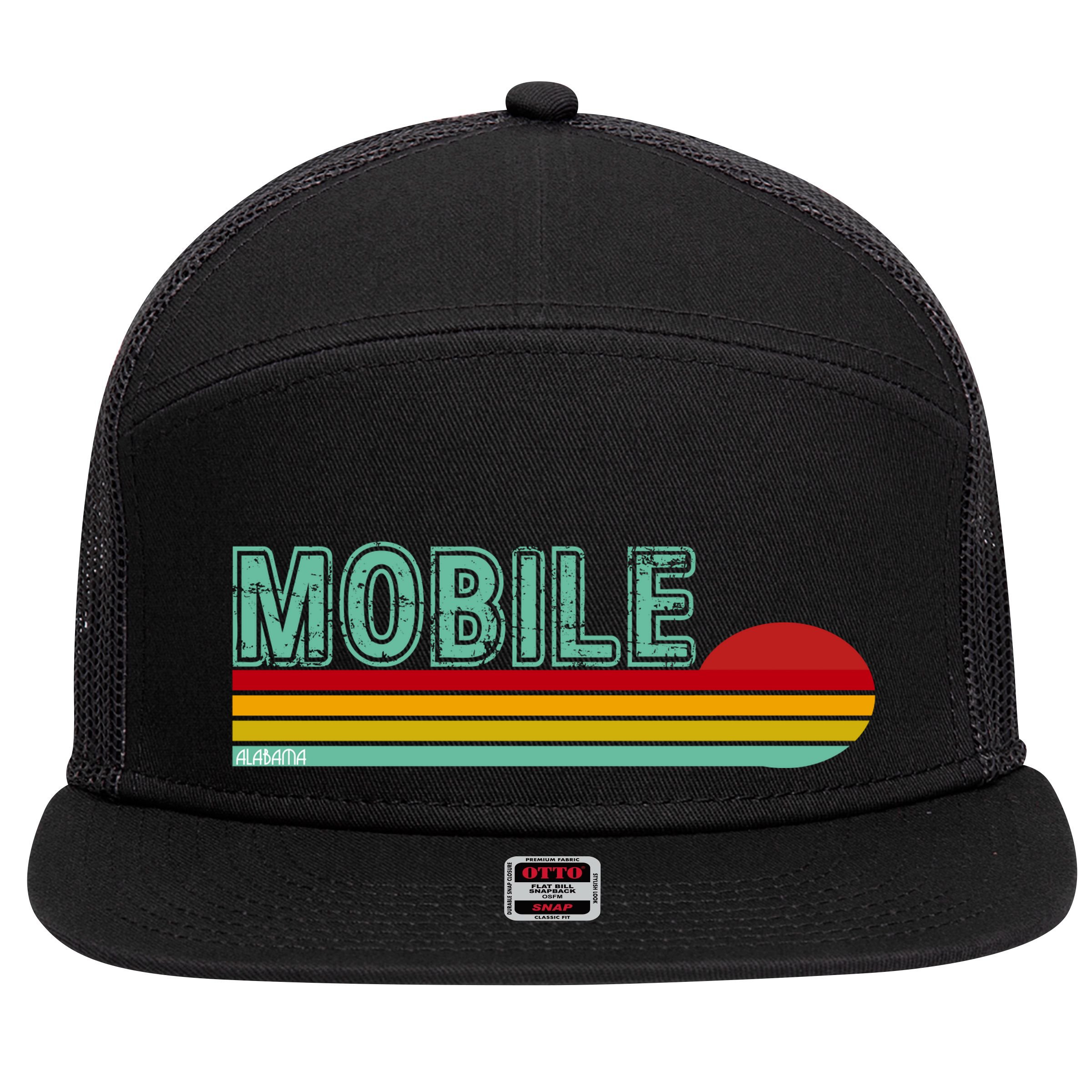 Mobile Alabama Retro Sunset 7 Panel Mesh Trucker Snapback Hat