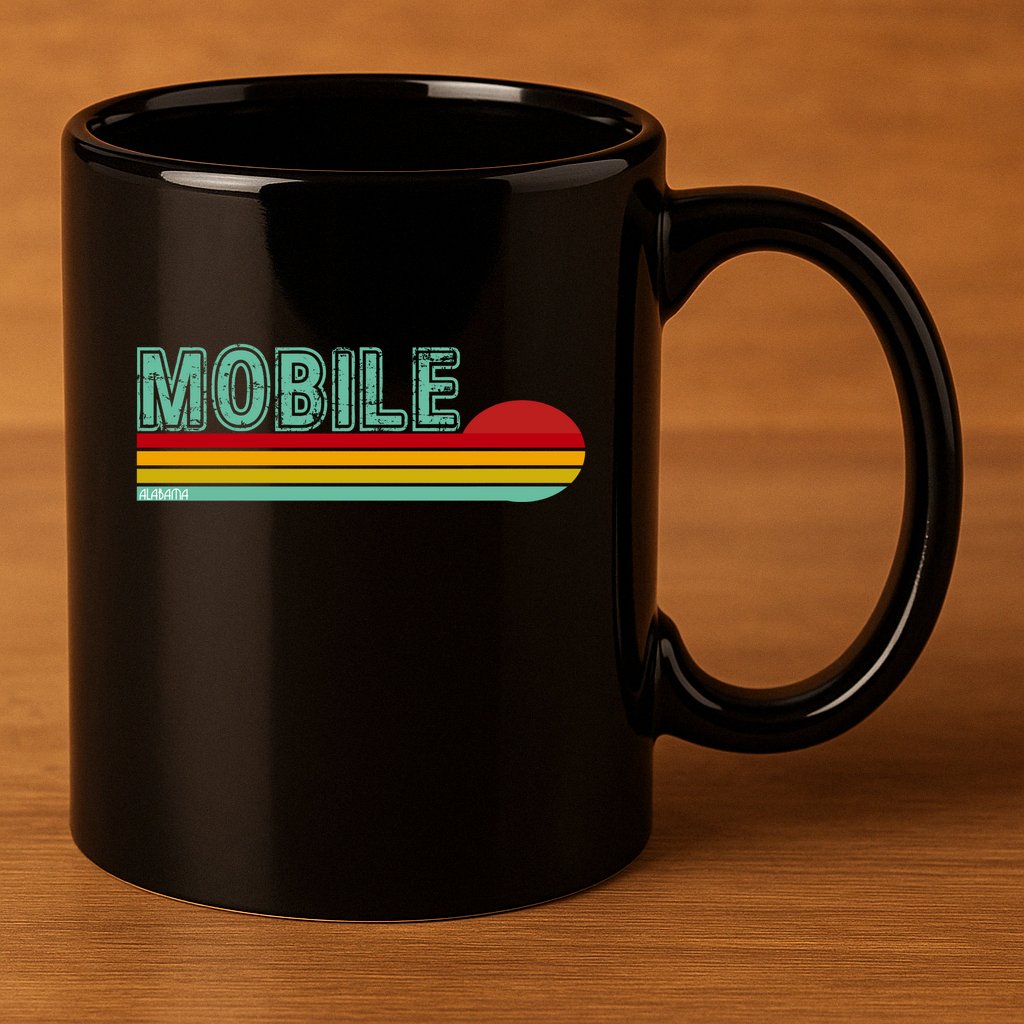 Mobile Alabama Retro Sunset 11oz C Handle Ceramic Mug