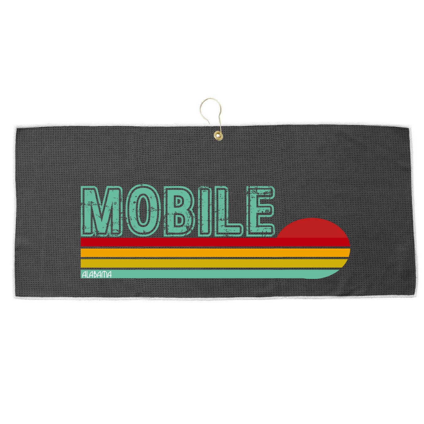 Mobile Alabama Retro Sunset Large Microfiber Waffle Golf Towel