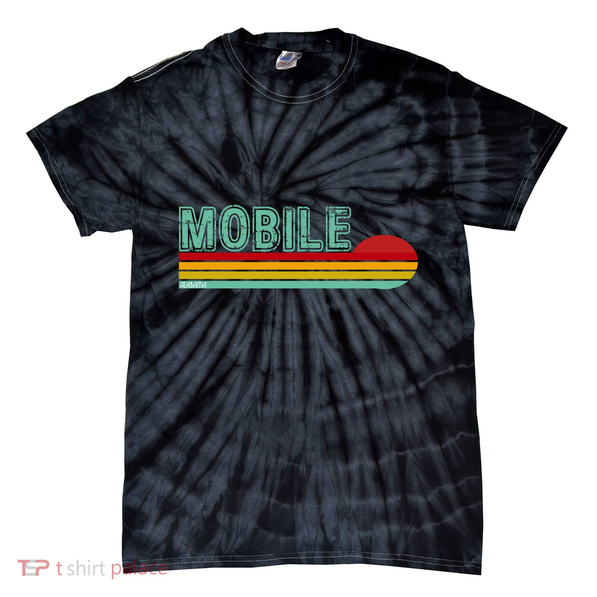 Mobile Alabama Retro Sunset Tie-Dye T-Shirt