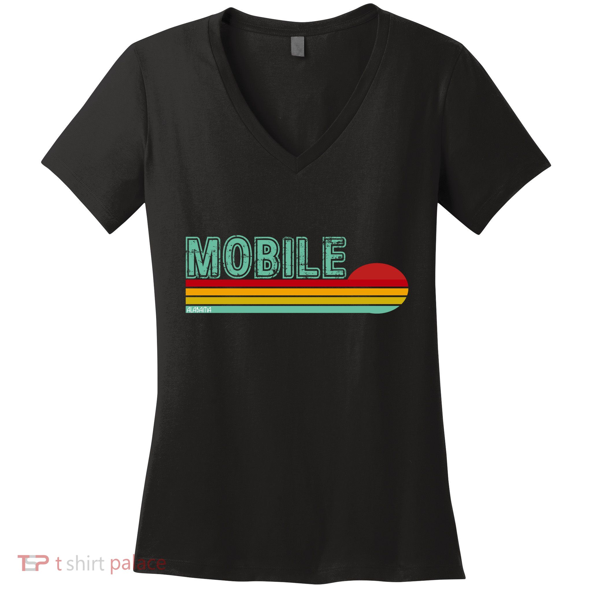 Mobile Alabama Retro Sunset Women's V-Neck T-Shirt