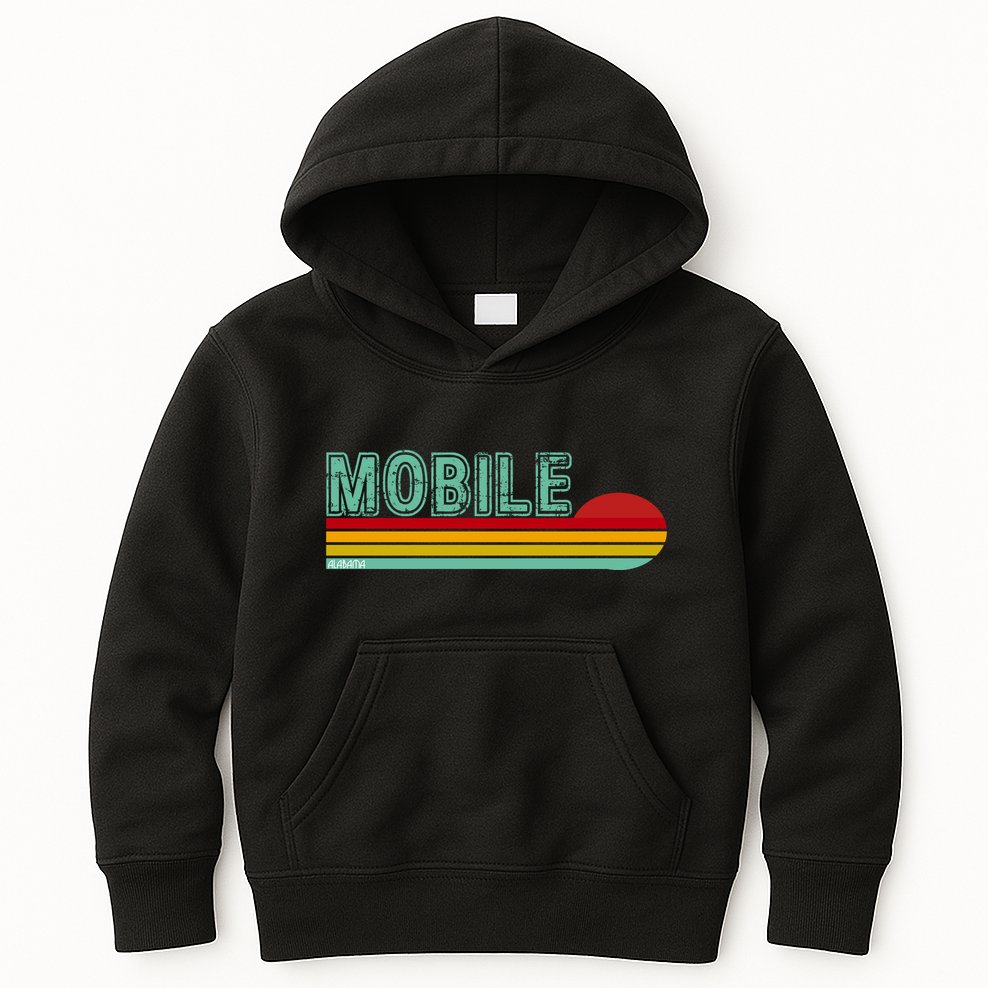 Mobile Alabama Retro Sunset Kids Hoodie