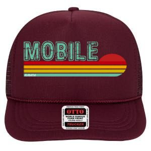 Mobile Alabama Retro Sunset High Crown Mesh Back Trucker Hat