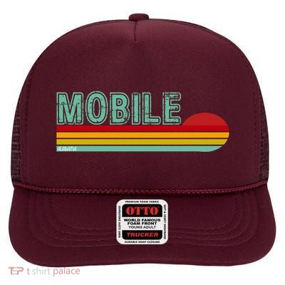 Mobile Alabama Retro Sunset High Crown Mesh Back Trucker Hat