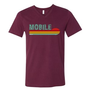 Mobile Alabama Retro Sunset V-Neck T-Shirt