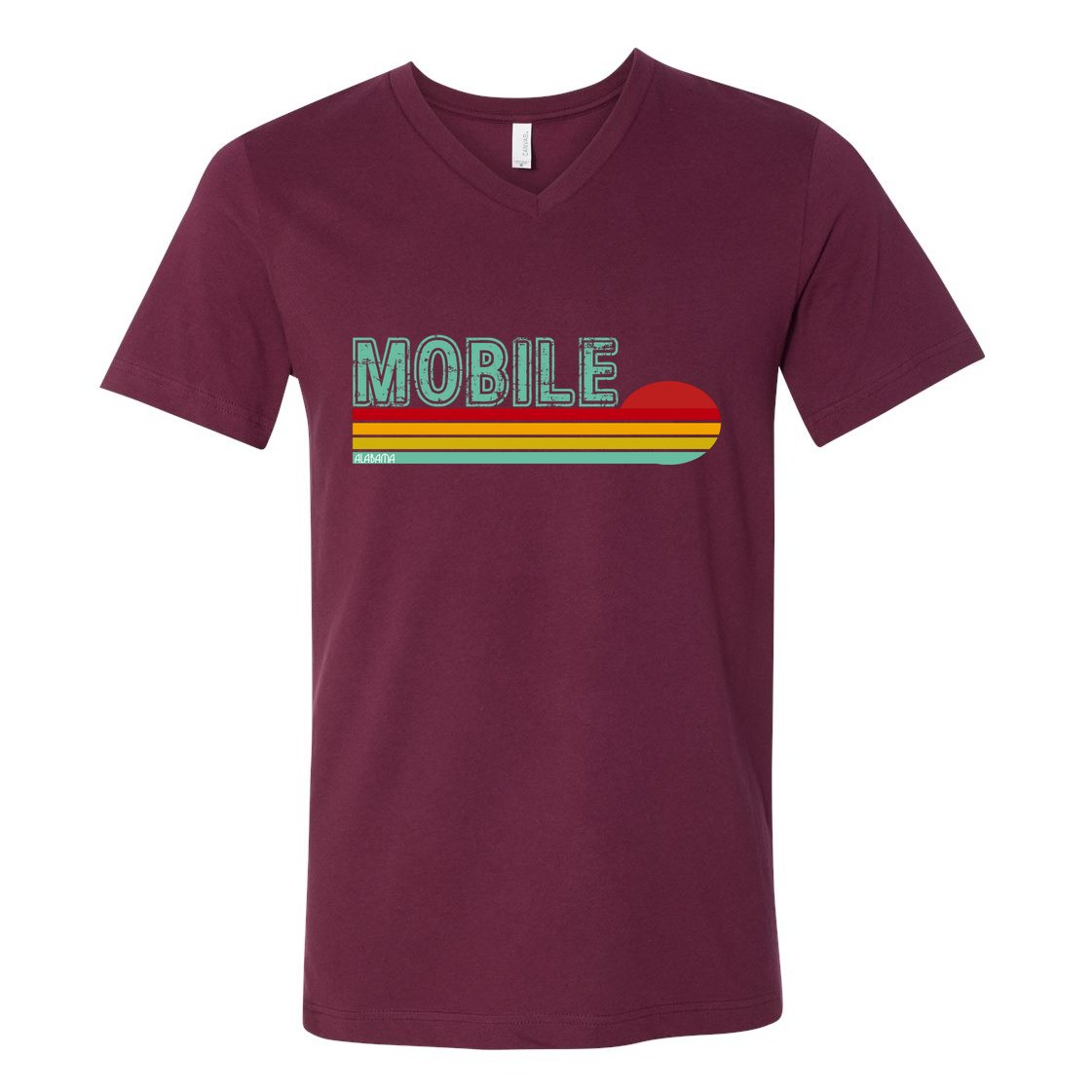 Mobile Alabama Retro Sunset V-Neck T-Shirt