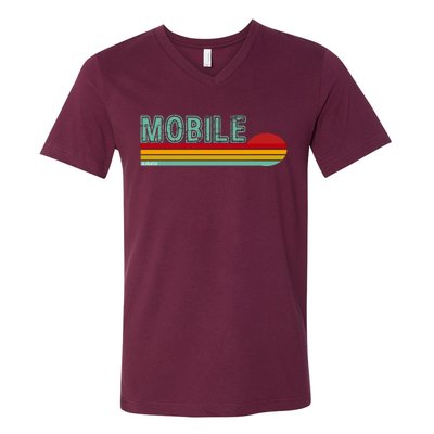 Mobile Alabama Retro Sunset V-Neck T-Shirt