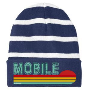 Mobile Alabama Retro Sunset Striped Beanie with Solid Band