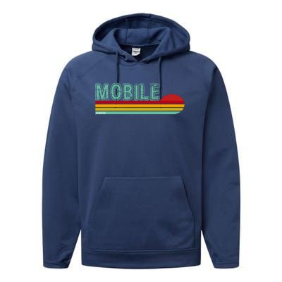 Mobile Alabama Retro Sunset Performance Fleece Hoodie