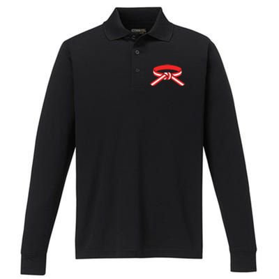 Martial Arts Red Belt With White Stripe Performance Long Sleeve Polo