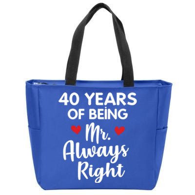 Mr Always Right 40th Wedding Anniversary Gift For Husband Funny Gift Zip Tote Bag