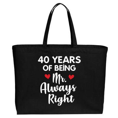 Mr Always Right 40th Wedding Anniversary Gift For Husband Funny Gift Cotton Canvas Jumbo Tote