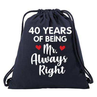 Mr Always Right 40th Wedding Anniversary Gift For Husband Funny Gift Drawstring Bag